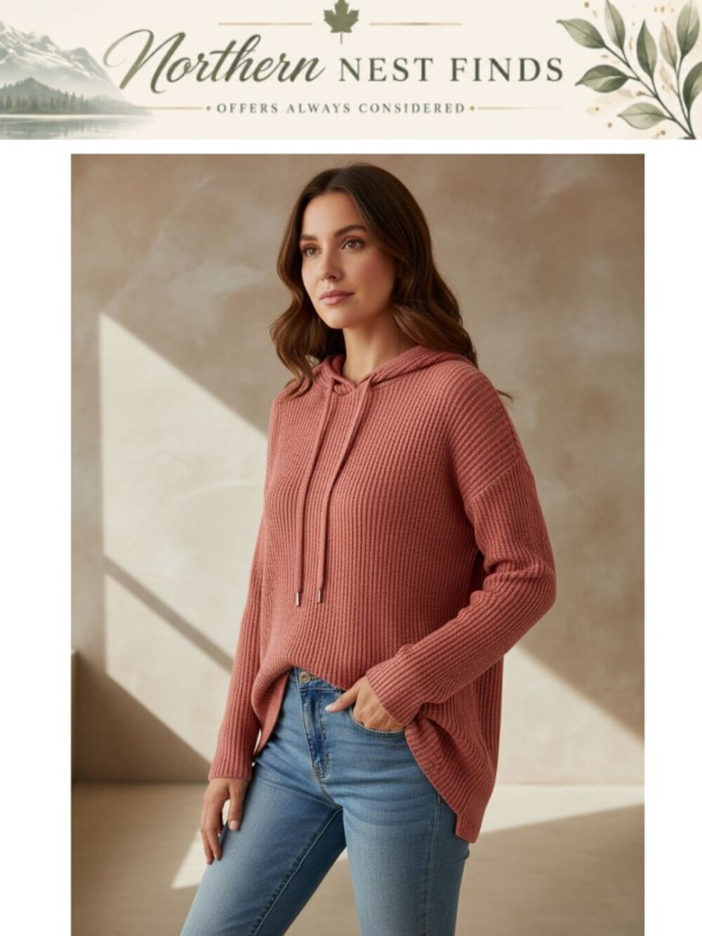 Plus Size Ribbed Knit Hoodie Sweater Long Sleeve Tunic Pullover L-4XL